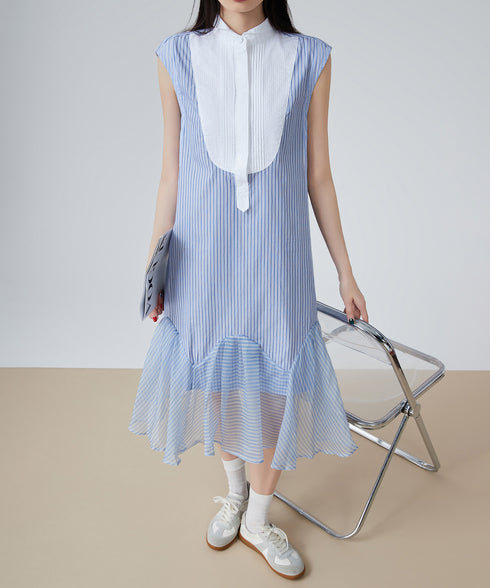 Stripe Frill Sleeveless Dress